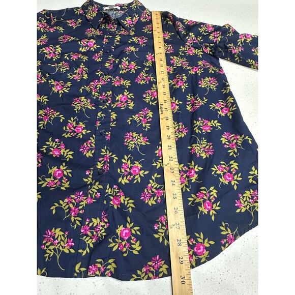 Woman Within Button Up Top L 18/20 Blue Floral 3/4 Sleeves Cotton Mature Casual - Picture 7 of 7
